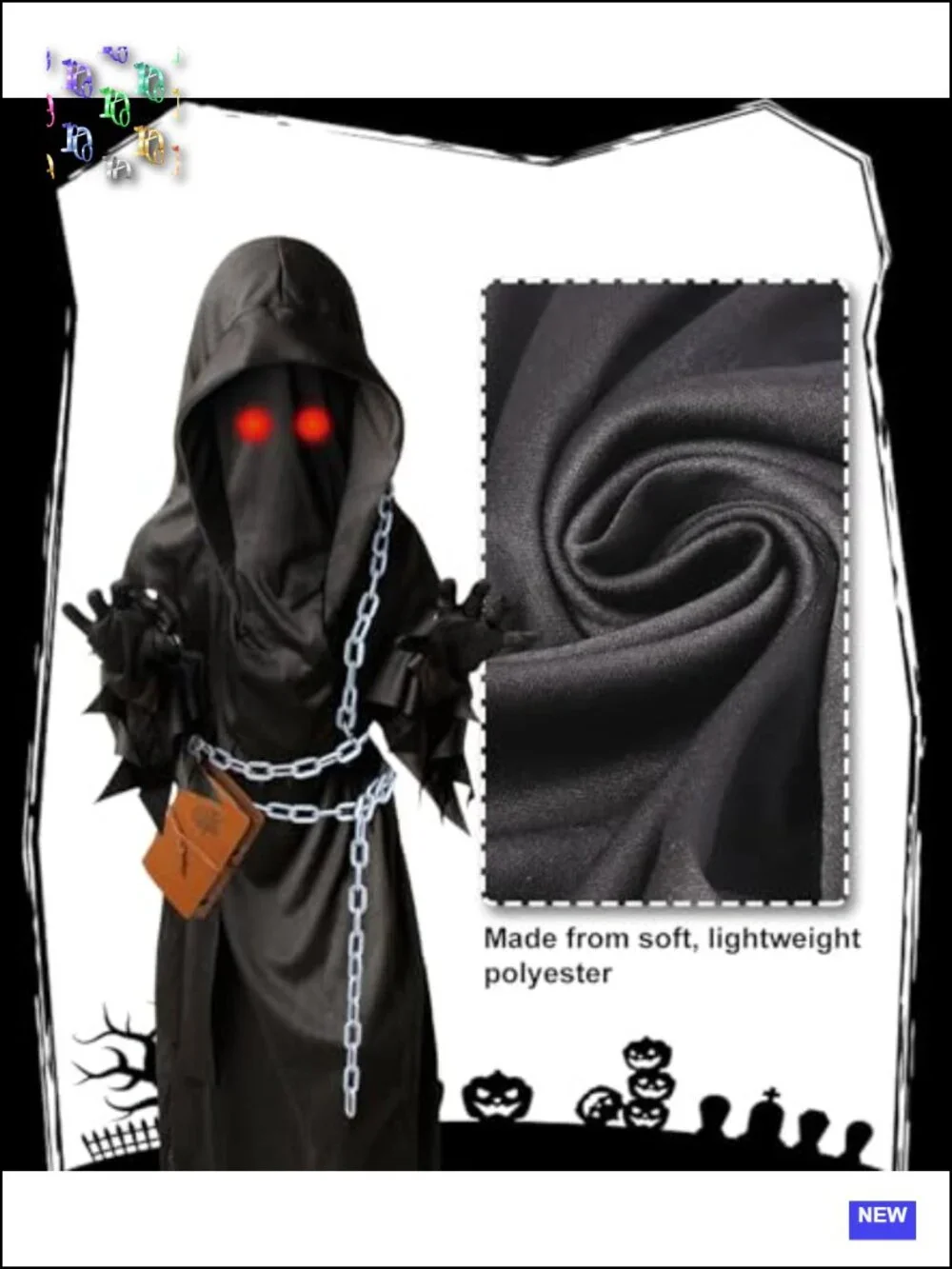 Kids Grim Reaper Costume 7 Pieces Halloween Scary Cosplay Set